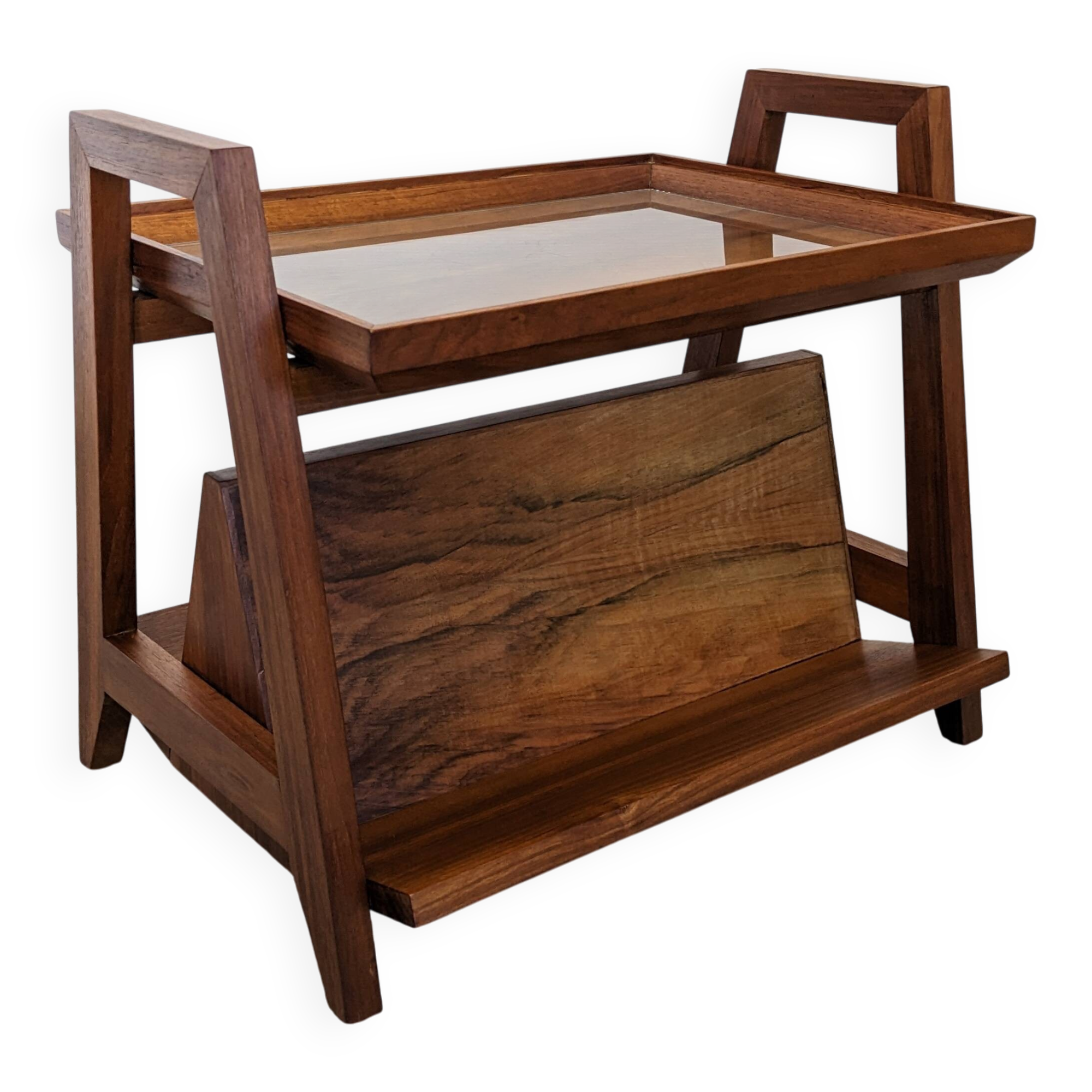Table d'appoint porte-revues Art déco en noyer, France vers 1930