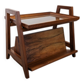 Table d'appoint porte-revues Art déco en noyer, France vers 1930