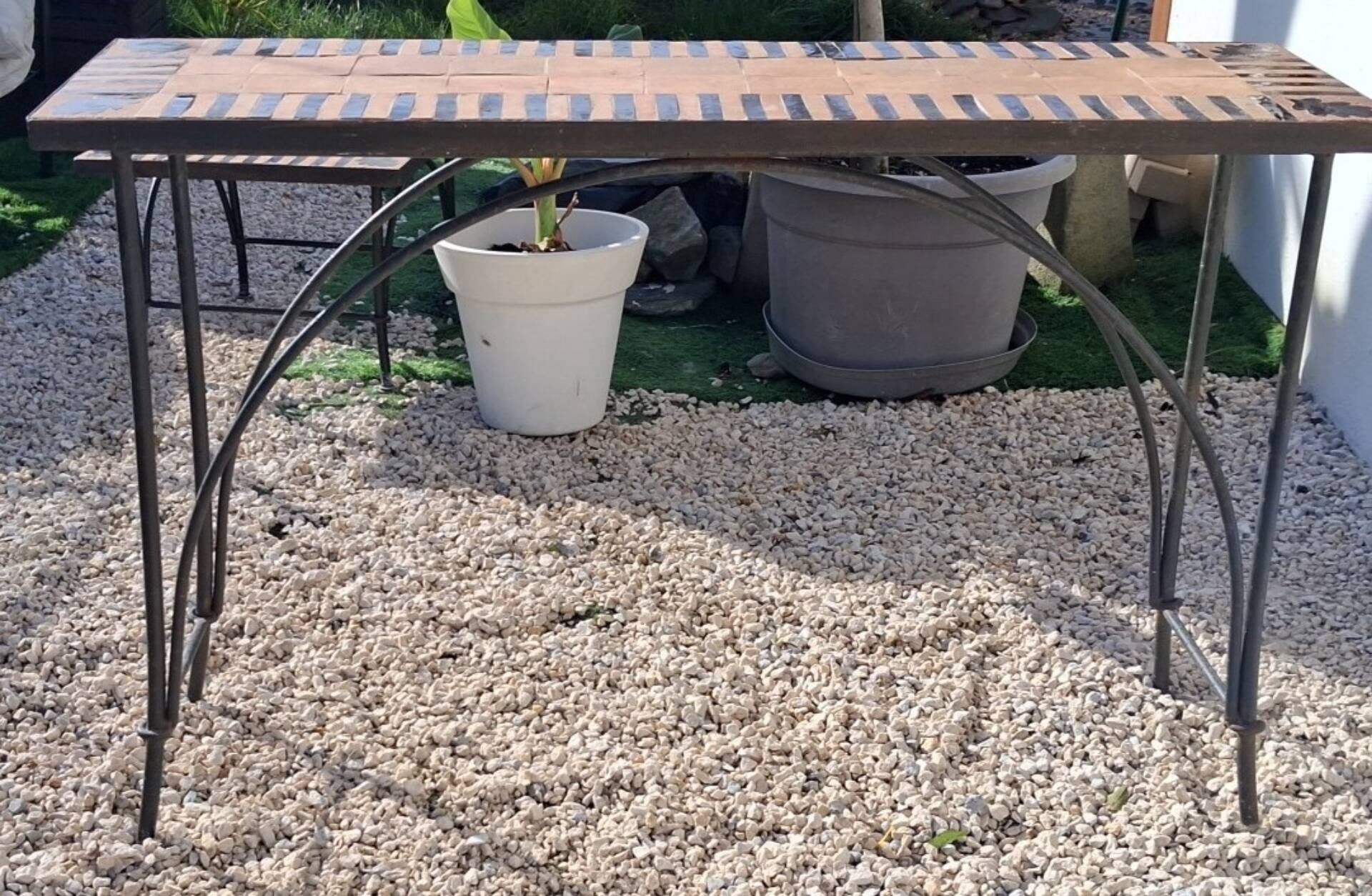 Wrought Iron and Natural Stone Console
