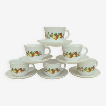 Six Arcopal cups and saucers