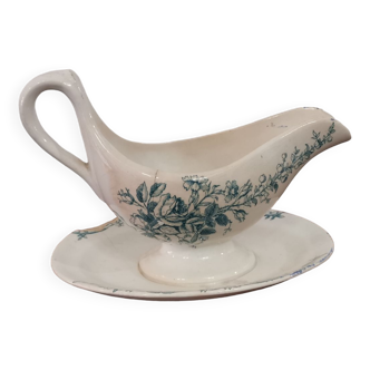 Gravy boat with white and green earthenware handle