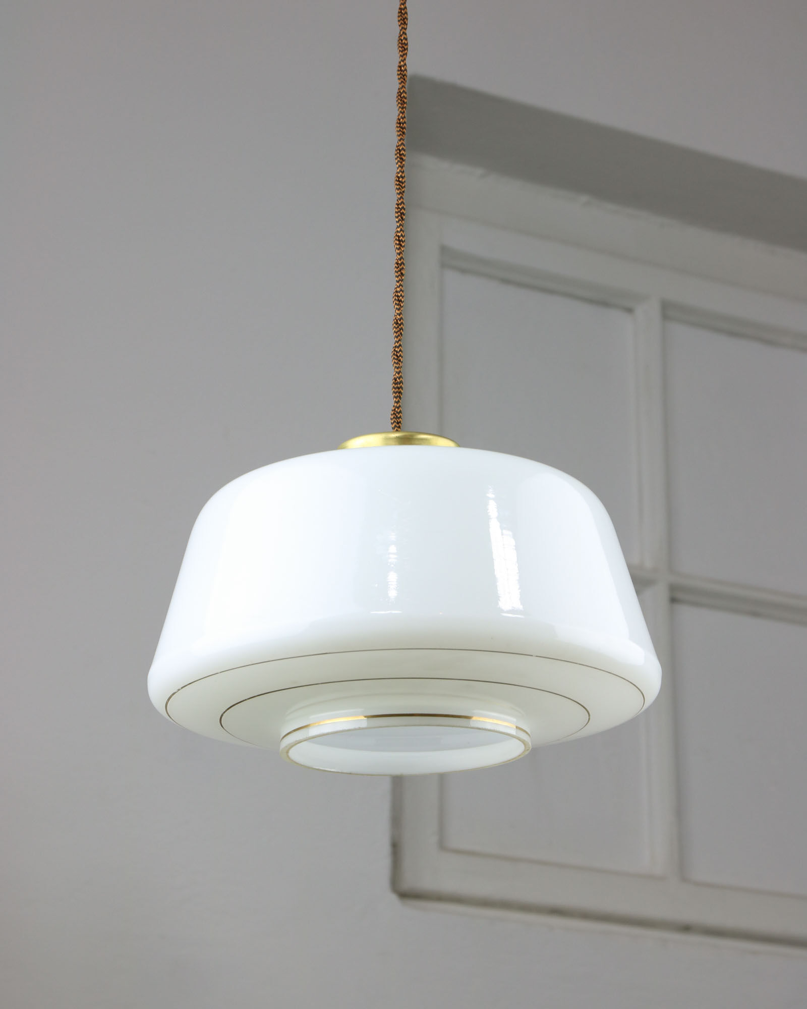 Mid-century Glass & Brass Pendant Lamp
