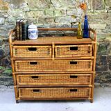 Rattan furniture and wicker vintage chest of drawers chiffonnier 70s