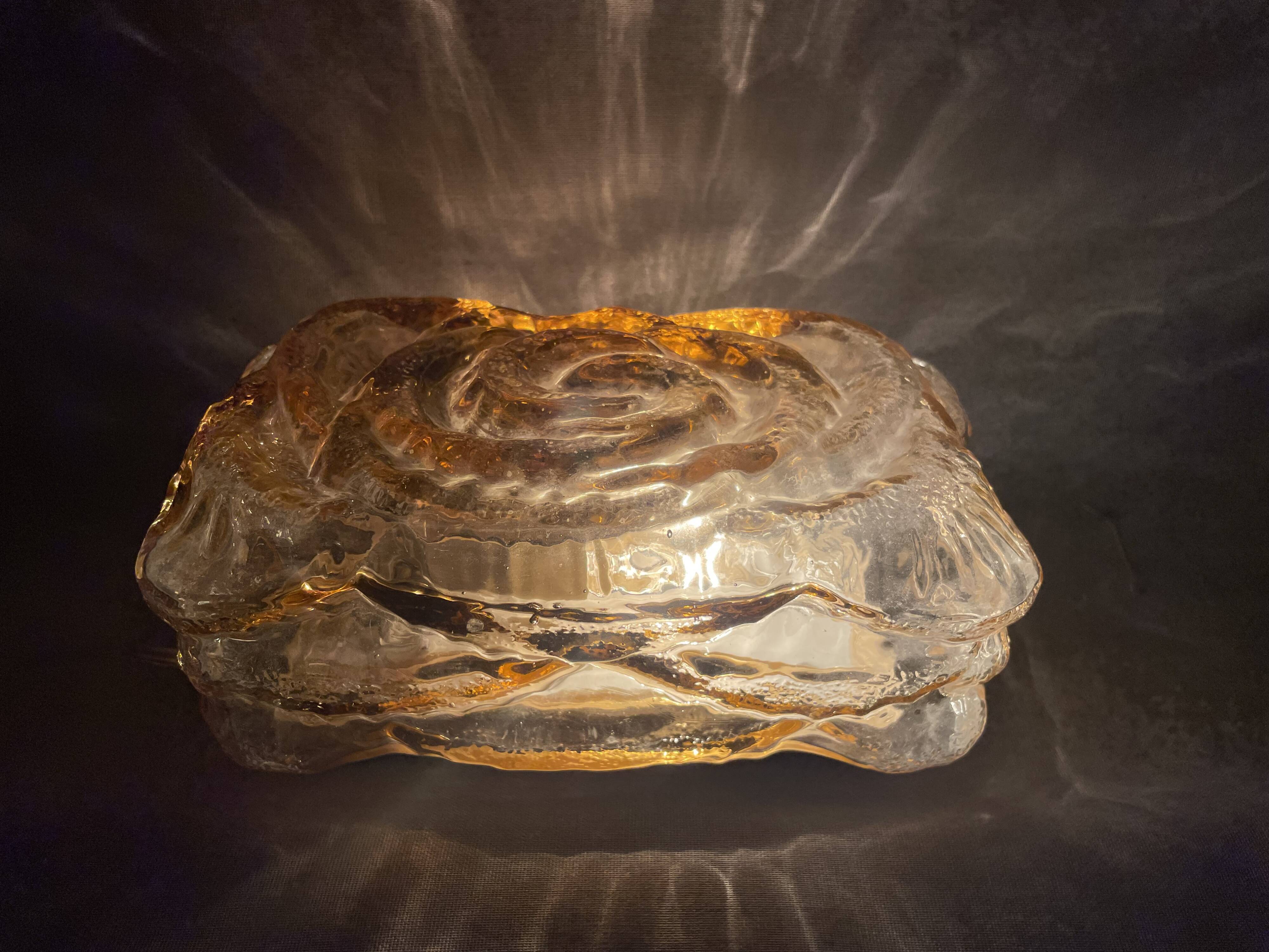 Amber glass rectangular flush mount ceiling or wall light