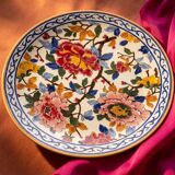 Large decorative plate Gien – French earthenware – multicoloured flowers – Ø 30