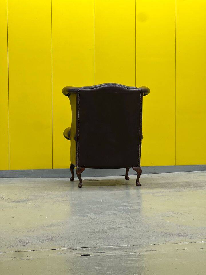 Vintage Brown leather chesterfield wingback armchair