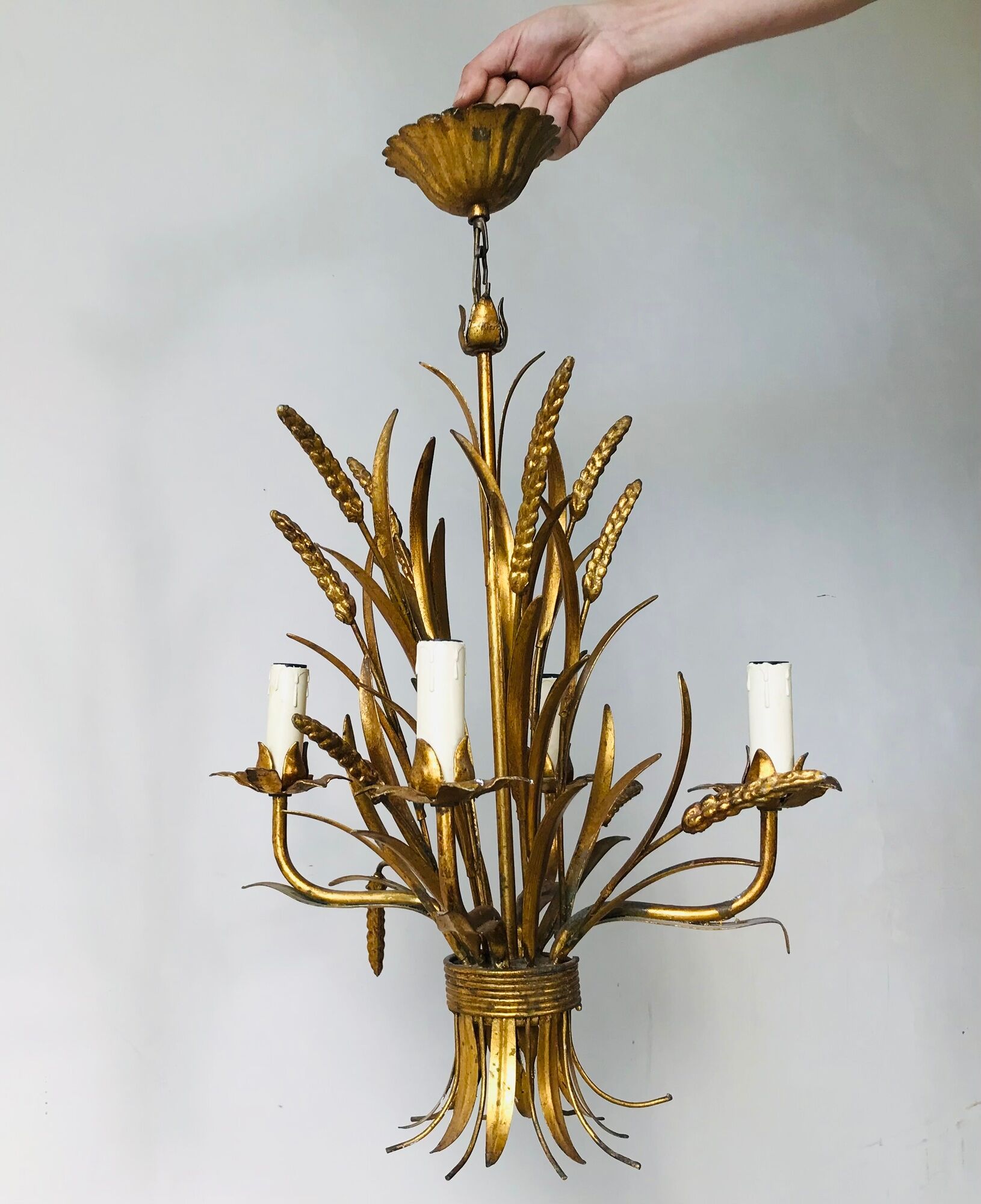 Chandelier ears of wheat in gilded metal, circa 1960
