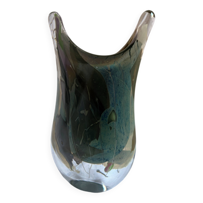 Vase pâte de verre signé François Le Lonquer (1945-1991) daté de 1984