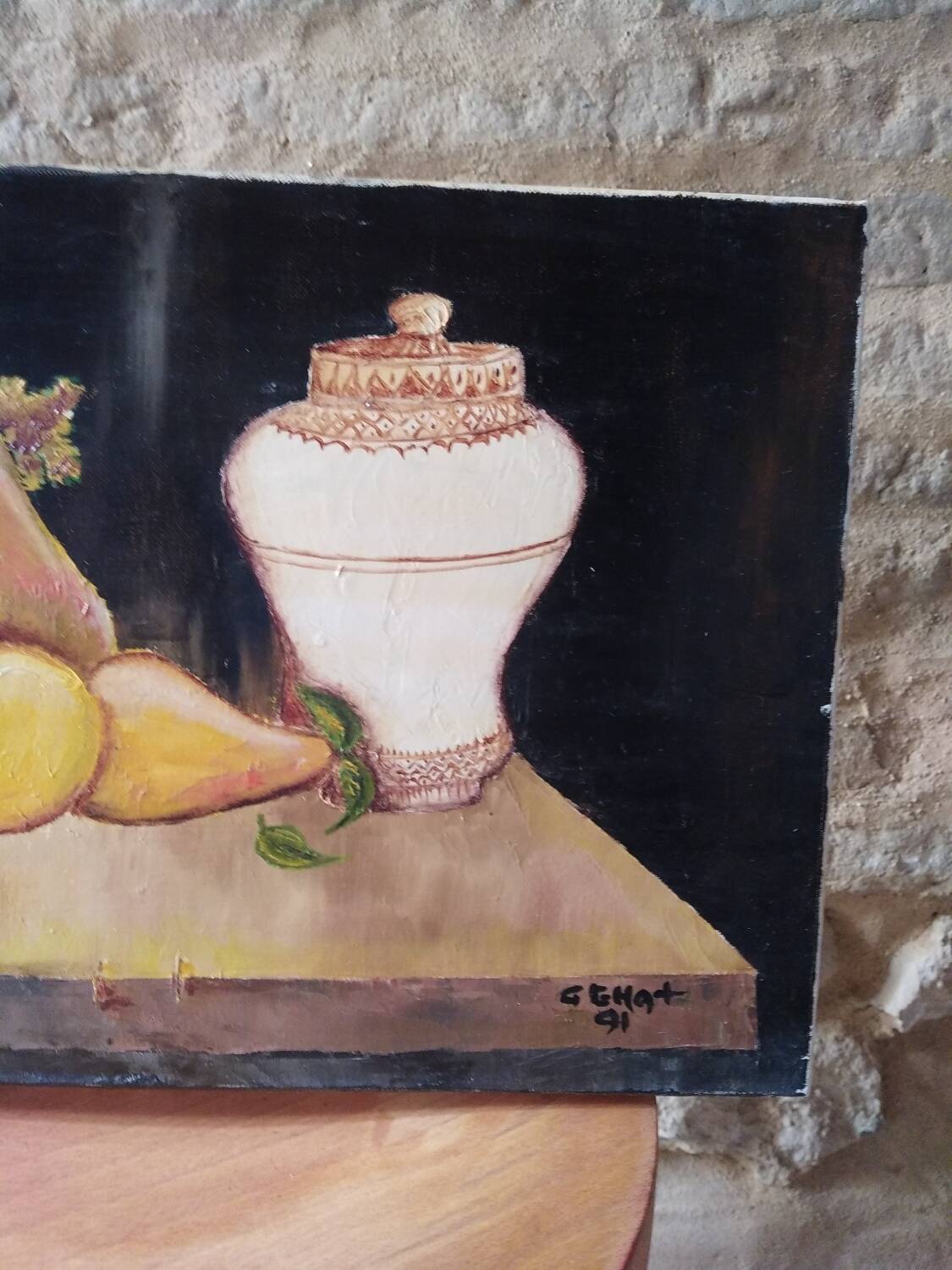 Oil on canvas still life with grapes