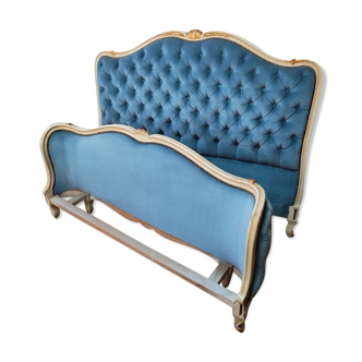 Frame and headboard louis xv upholstered blue velvet