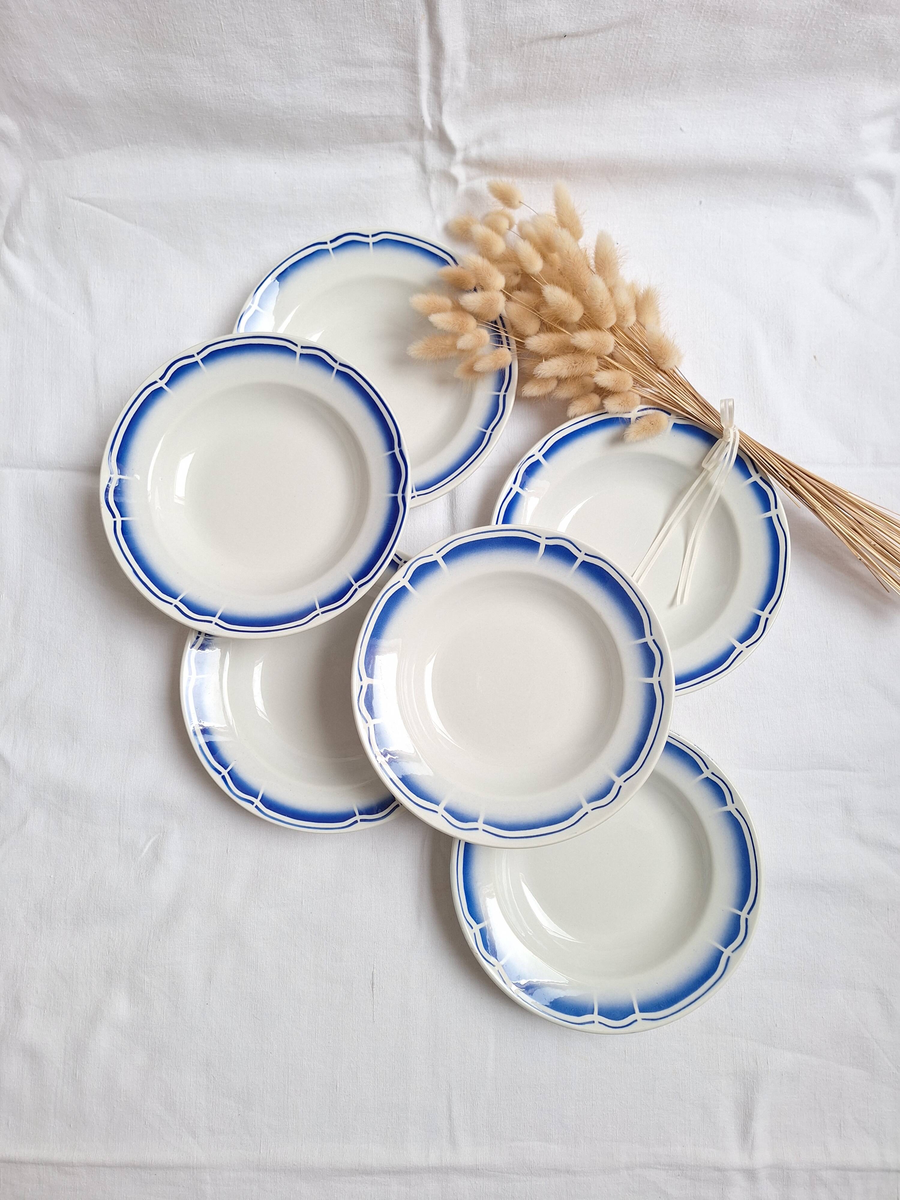 Deep plates / Art Deco salad plates Badonviller blue