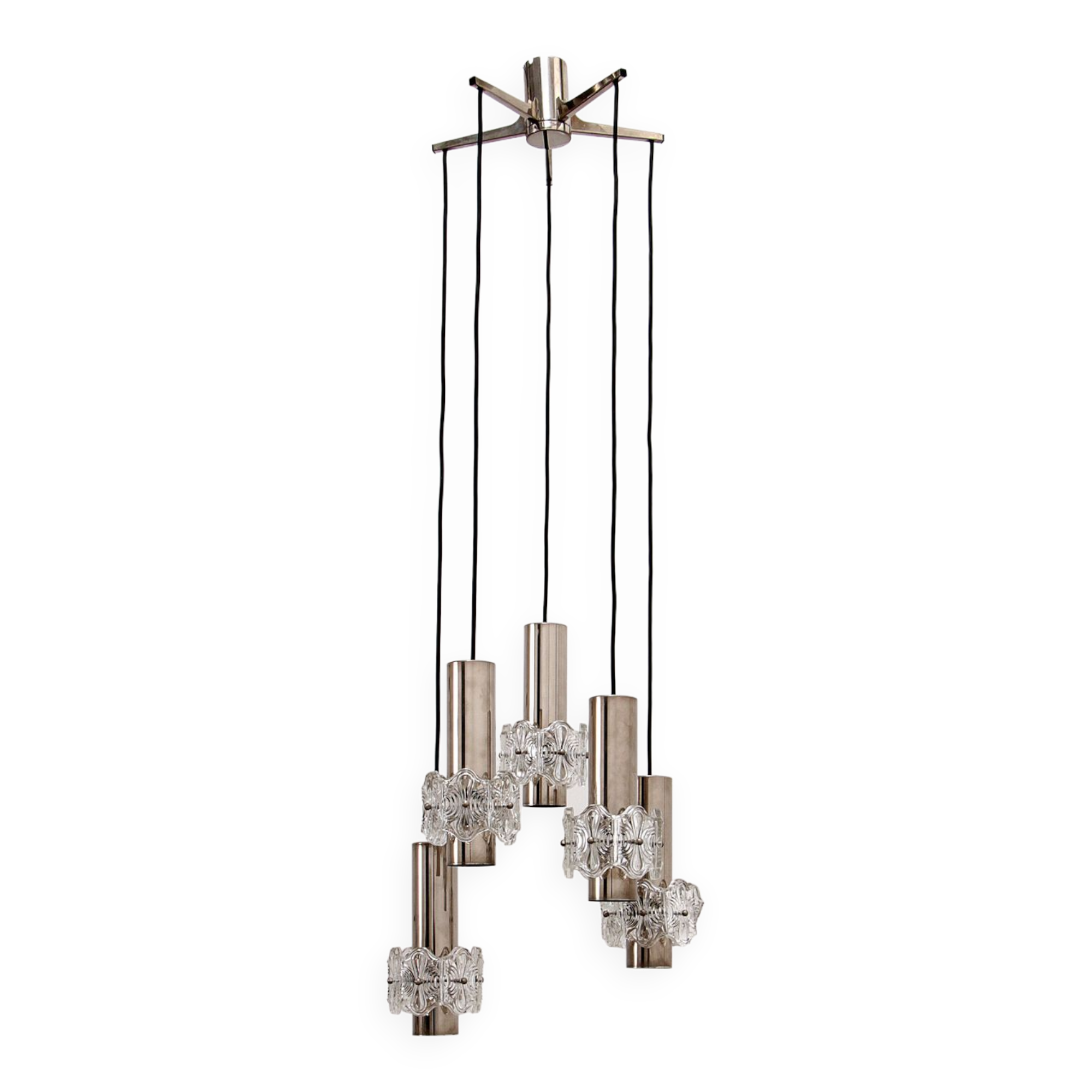 Vintage Chandelier Cascade Hanging Lamp with 5 lamps, 1960