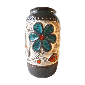 Ceramic vase decorated with flowers Bay West Germany 1970s