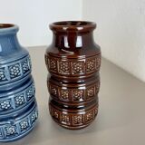 Set of Three Pottery Fat Lava Vases "Multi-Color" by Scheurich, Germany, 1970s