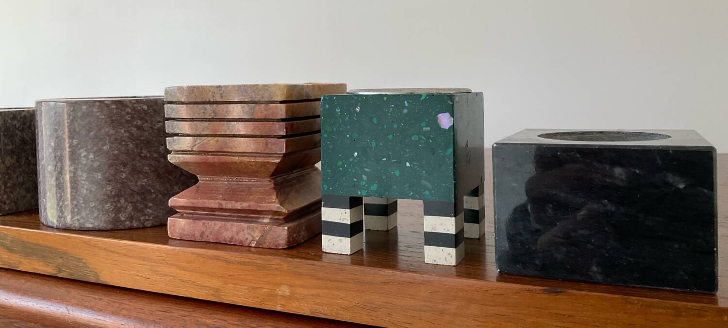 Set of 6 vintage marble and stone candlesticks