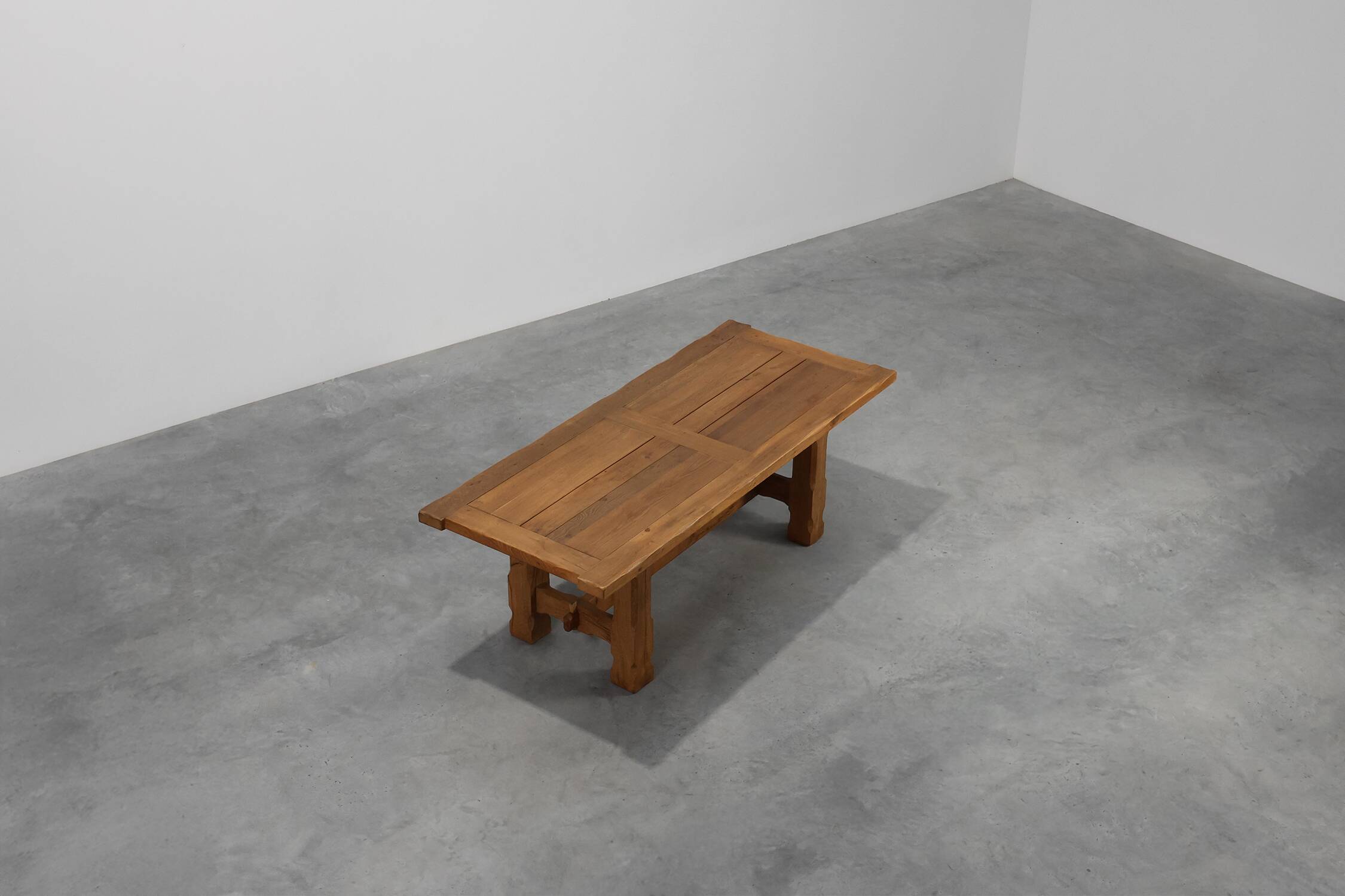 Brutalist Mid-century Oak Dining Table, Belgium 1960s