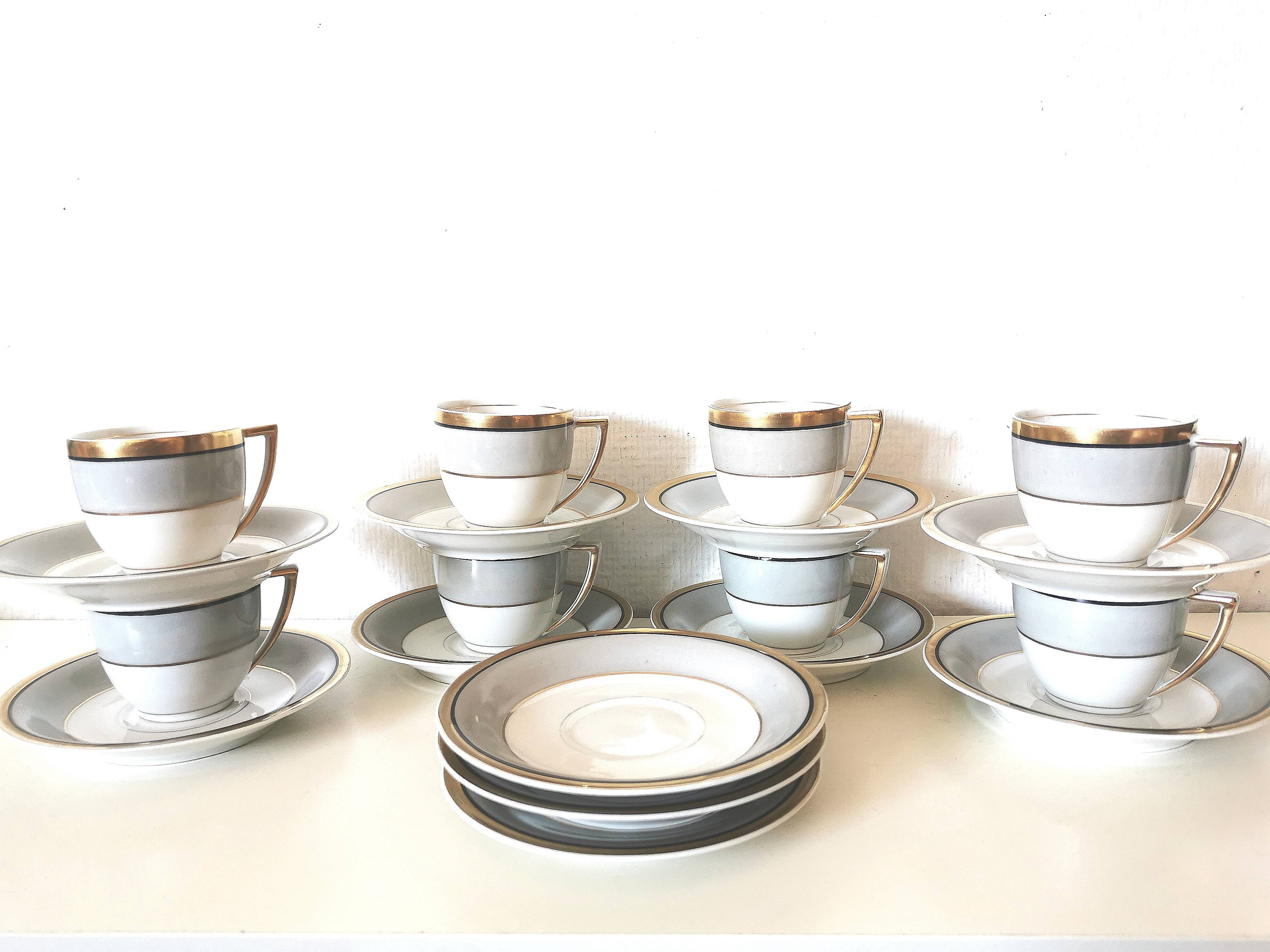LIMOGES Gaston Sailly coffee service, white, gray and gold