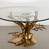 Coffee table in tree shape in full brass and cut glass, 1970s