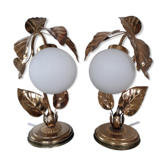 Pair of gold metal lamps