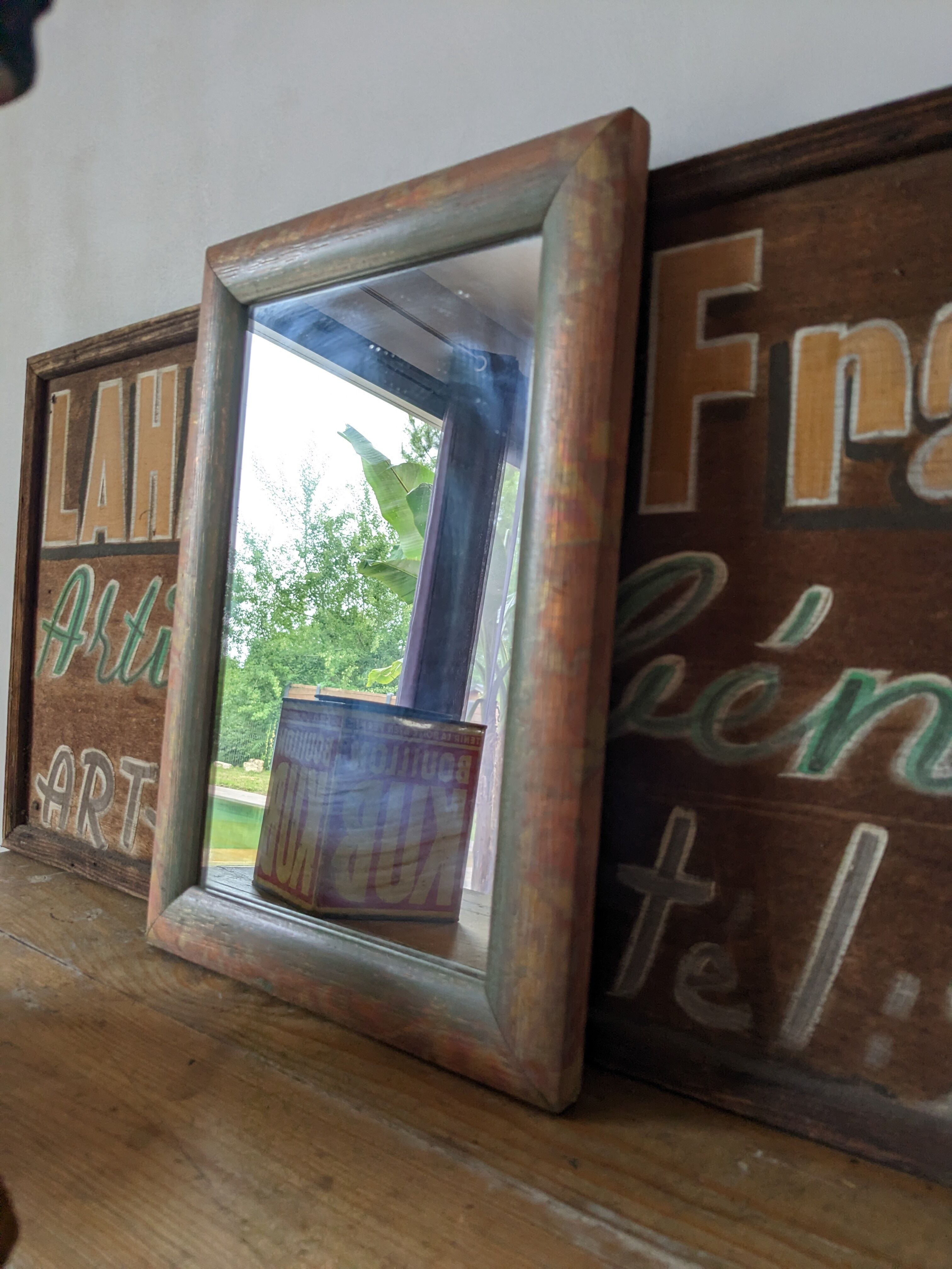 Vintage gray and pink mirror 35 x 25cm