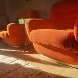 Set of seventies orange sofa and armchairs