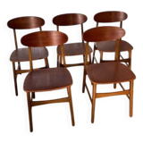 5 beech and teak chairs - Denmark 50s/60s