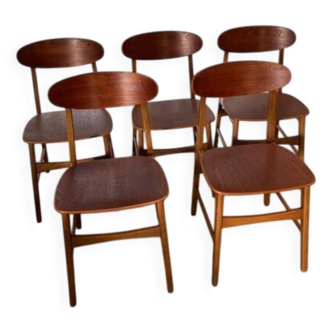 5 beech and teak chairs - Denmark 50s/60s