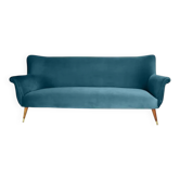 Three-seater sofa in German velvet, 1960s, ocean blue, restored.