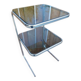 Table - end table - chrome and smoked glass - 70s