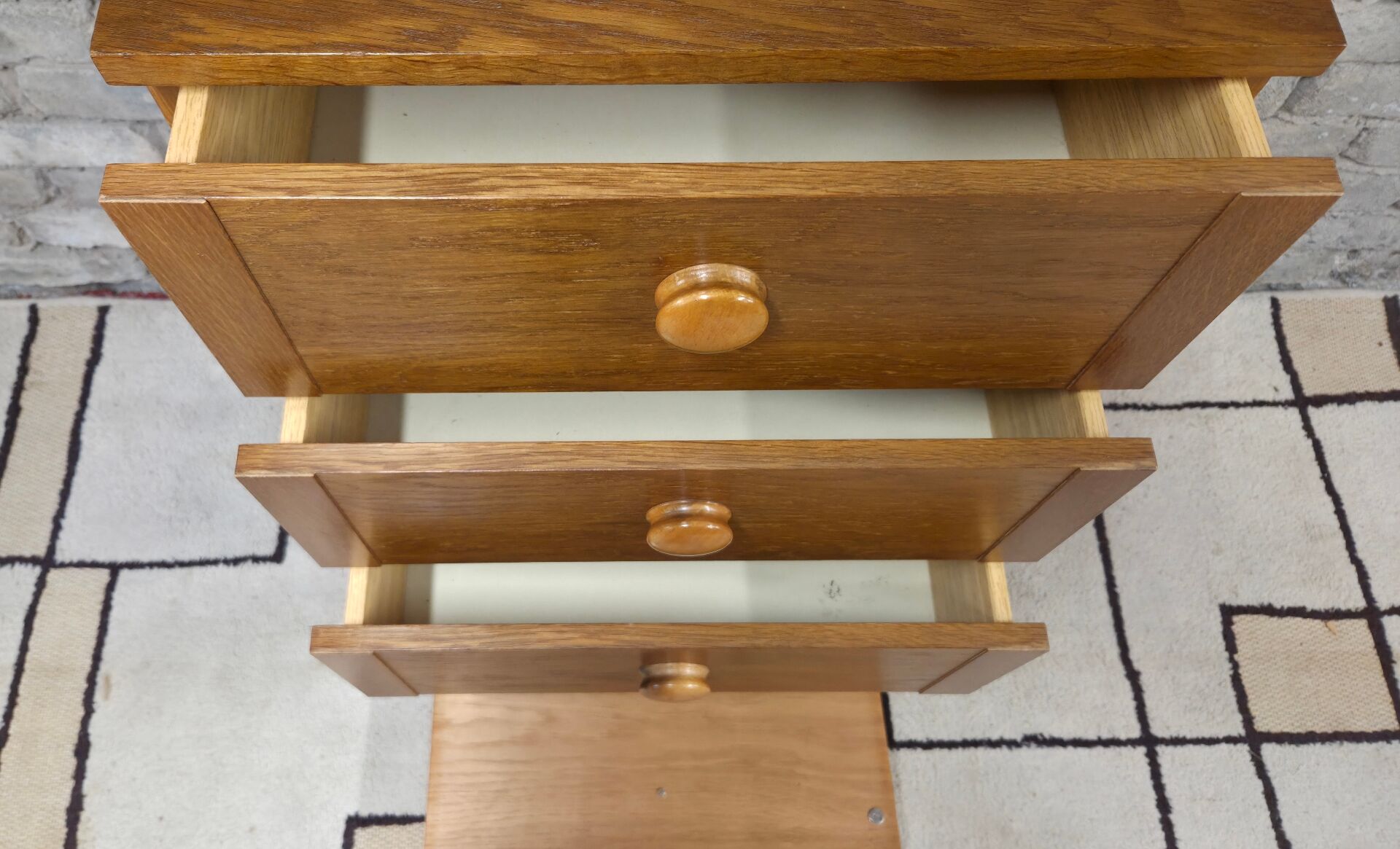 Vintage oak chest of drawers with a drop-down flap – 1960s