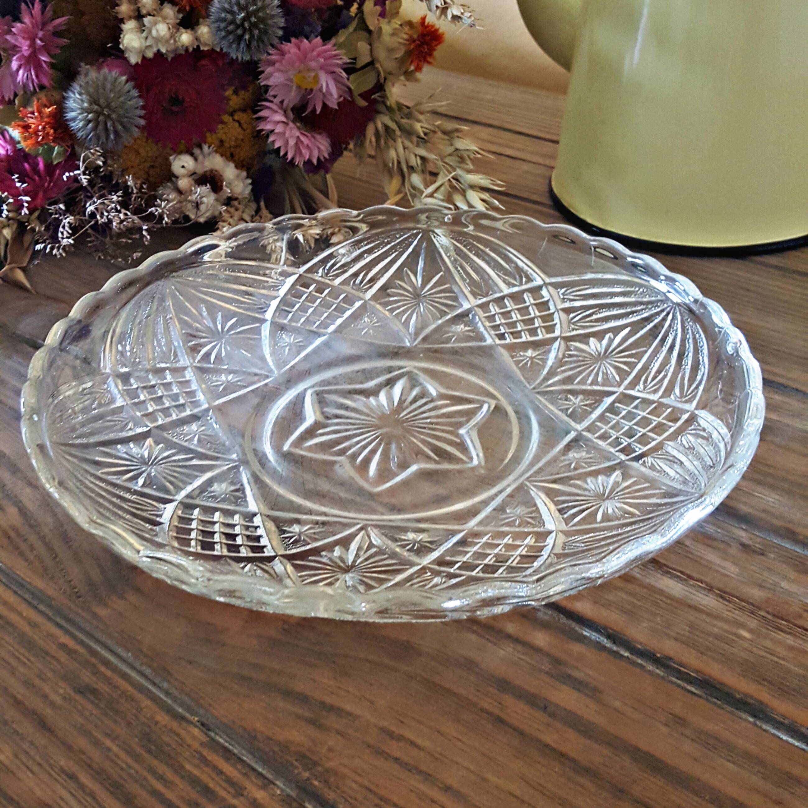 Chiseled glass bell and cheese or cake tray