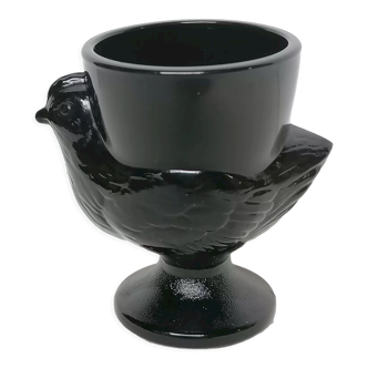 Black glass hen egg cup