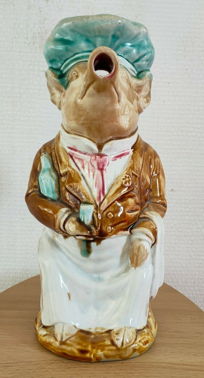 Pitcher Barbotine Pig Onnaing Late 19th Early 20th