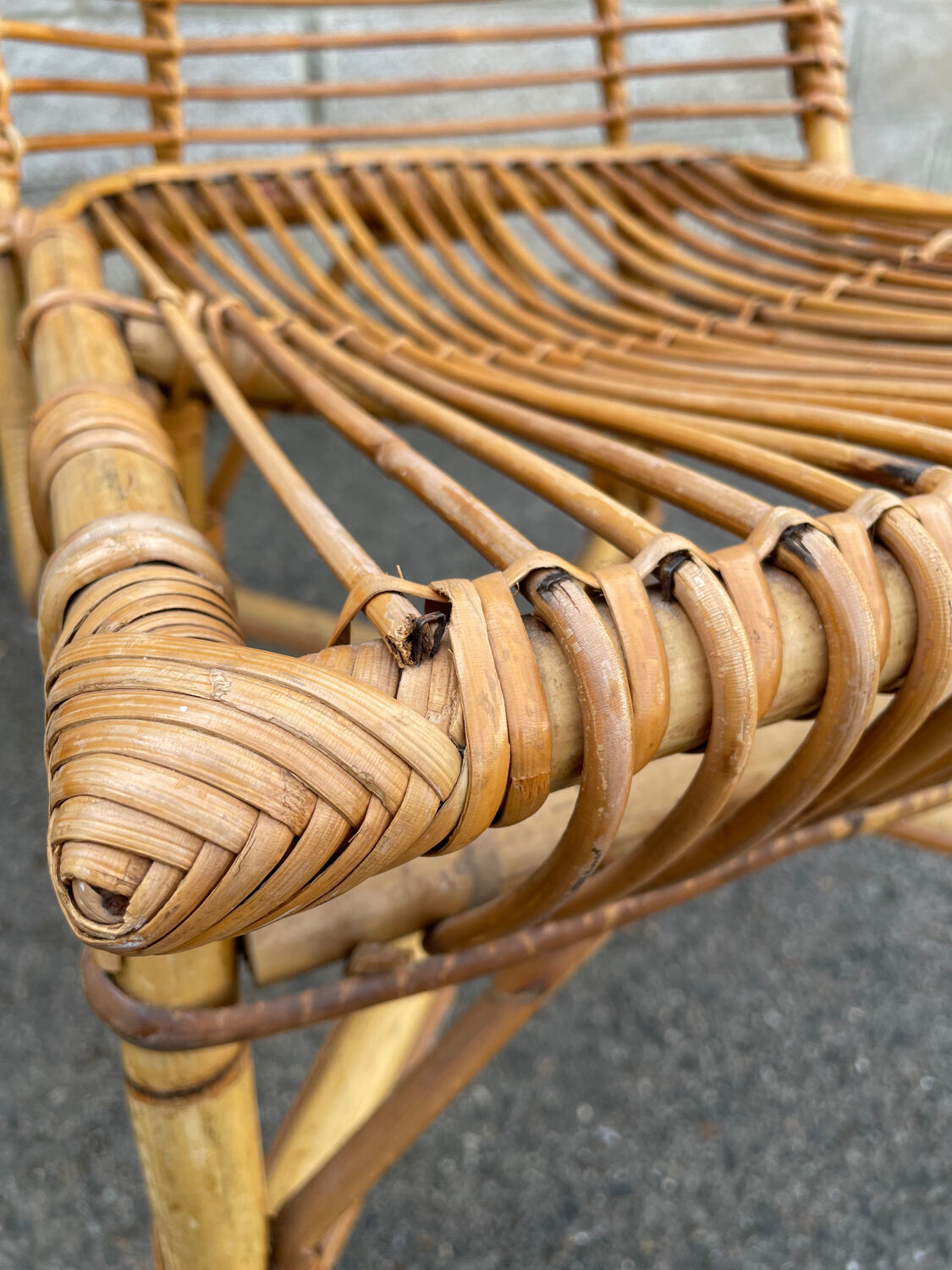 Bamboo and rattan desk and chair set, circa 1970