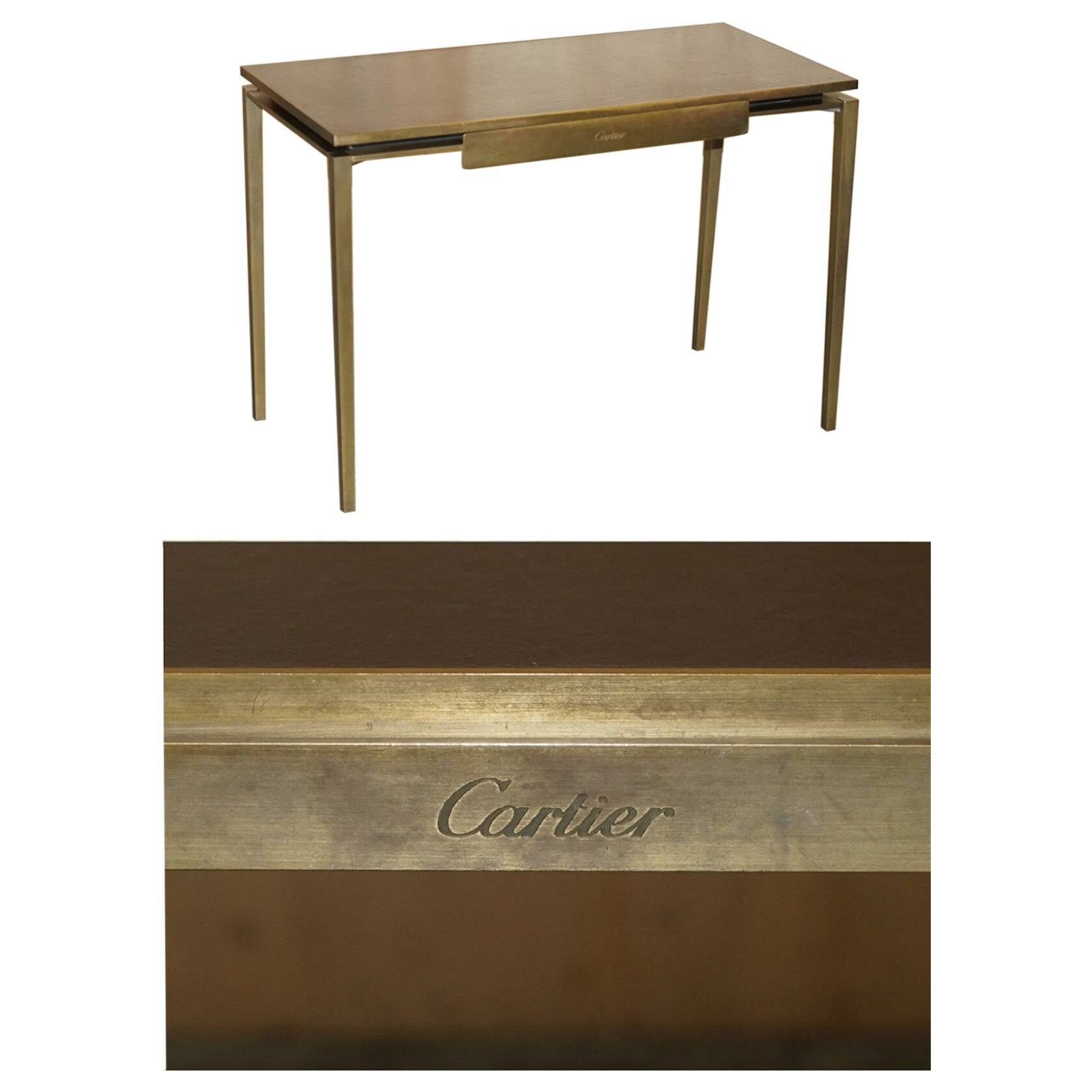 Bureau d'écriture moderne milieu du siècle Cartier Paris bronze cuir