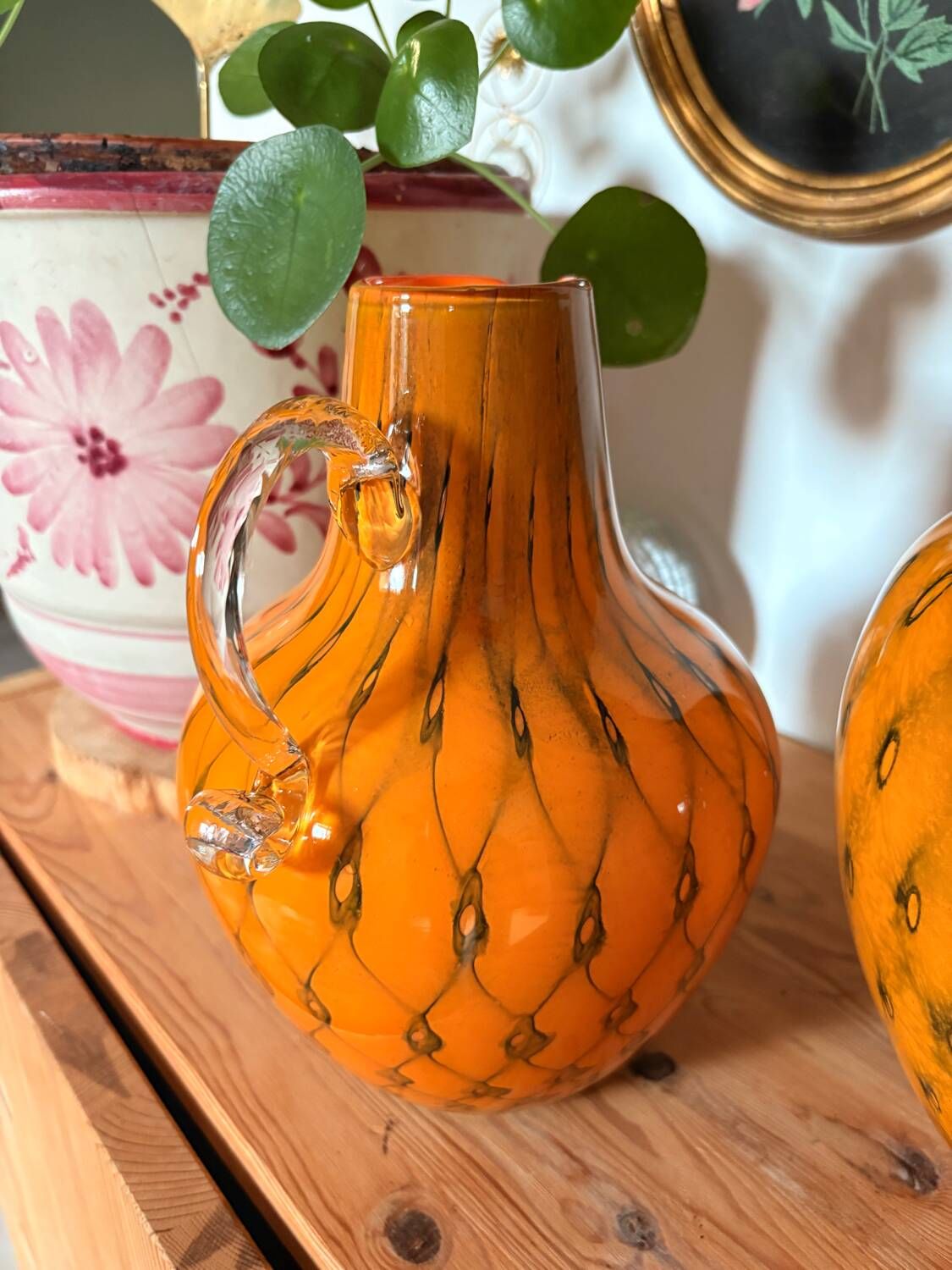 Duo vase & blown glass carafe in orange – 1960s/70s