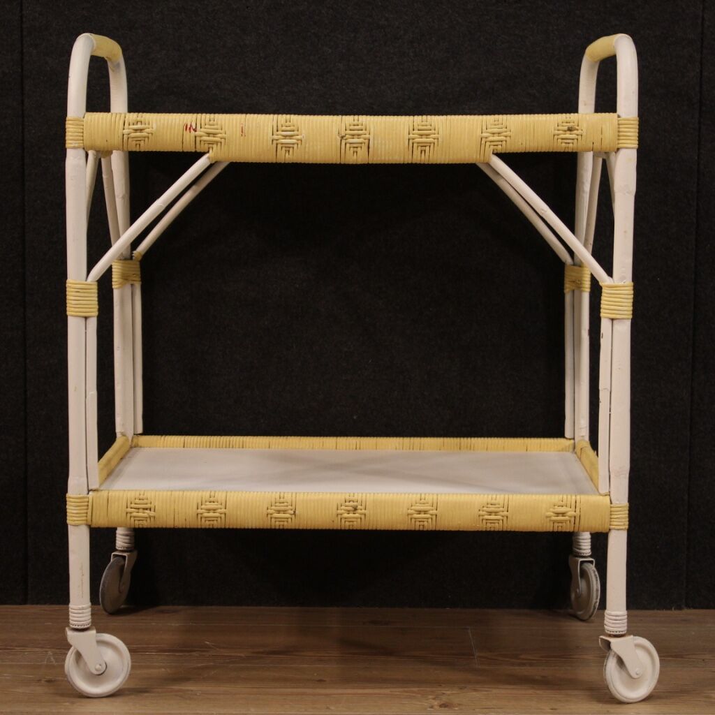 Italian service cart in wood and wicker