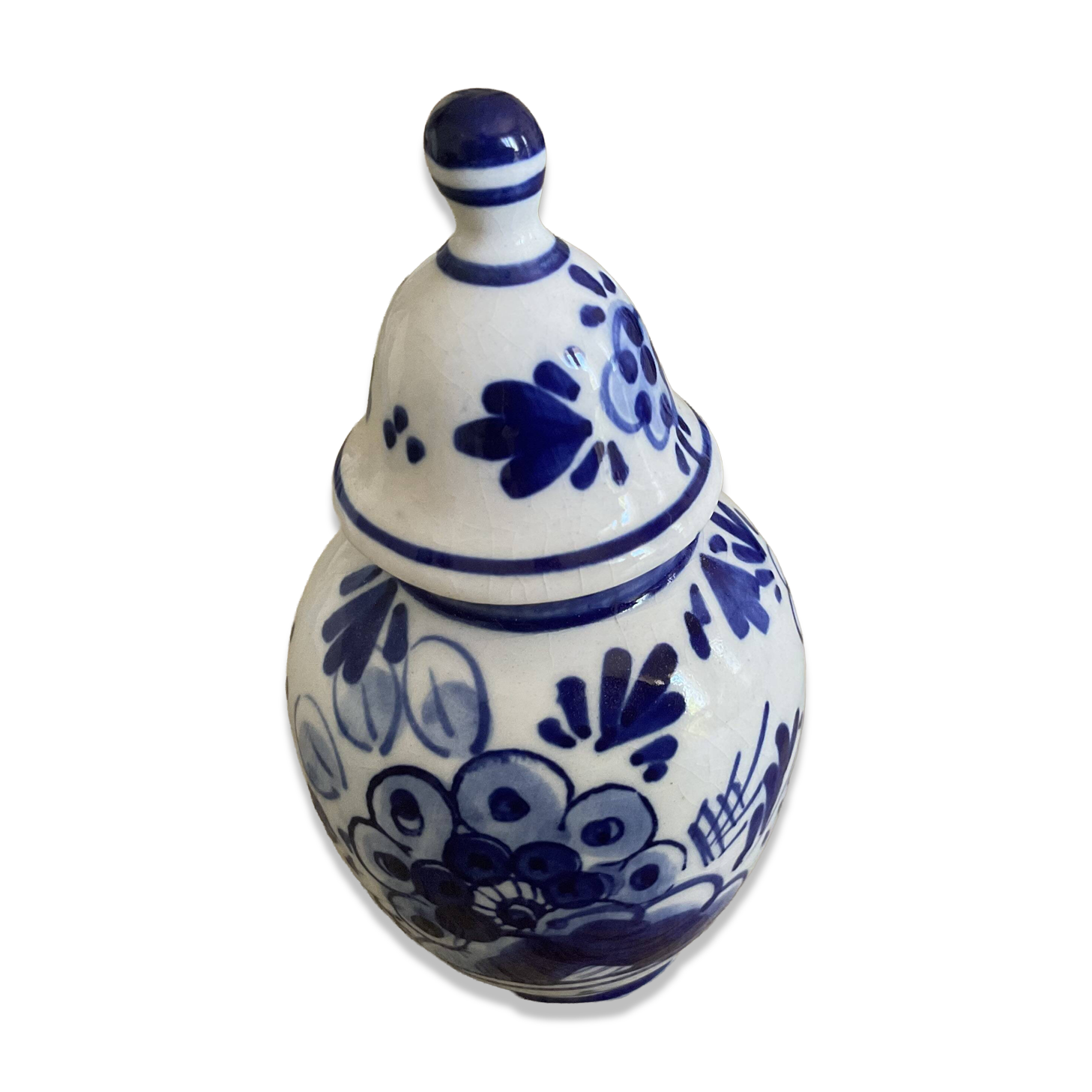 Sucrier, pot couvert en faïence bleu de Delft