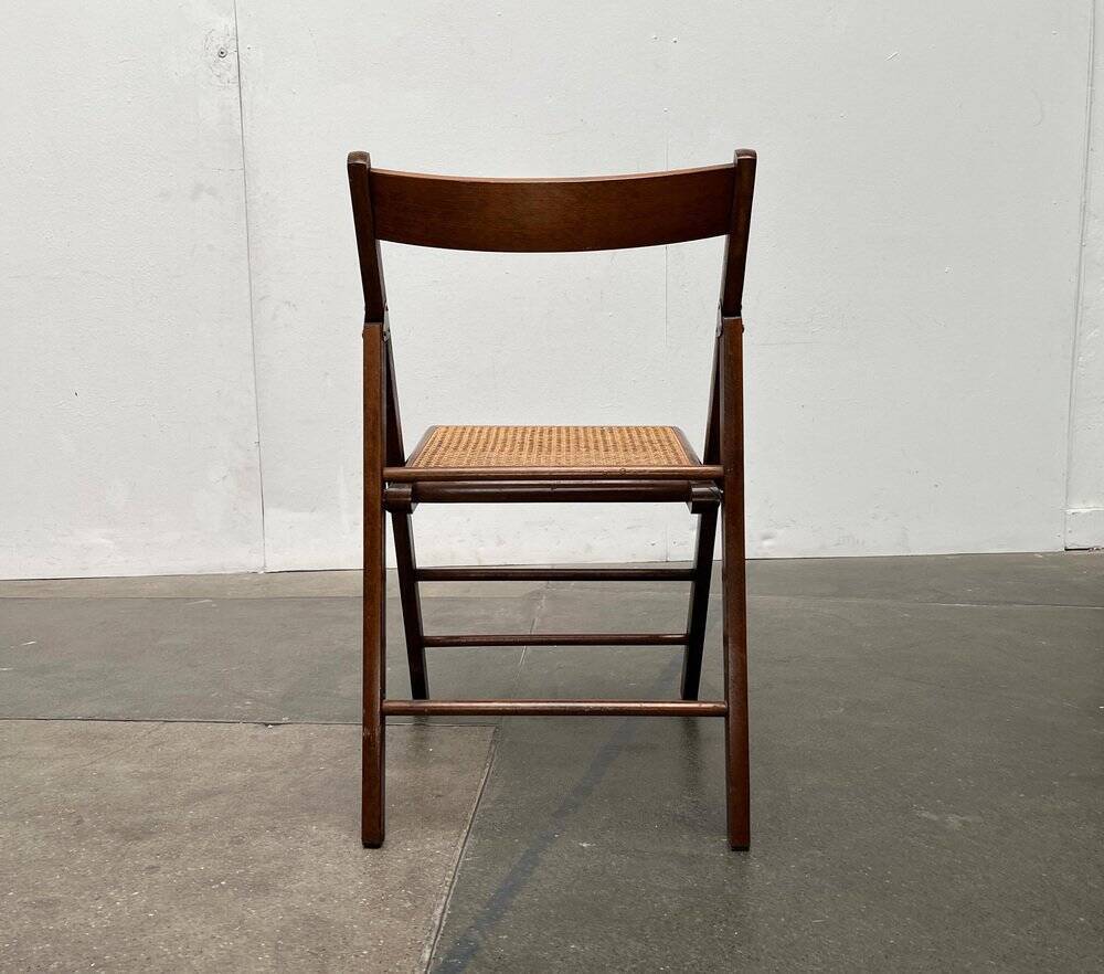 Mid-century wooden folding chair set with Viennese wicker seats, 1960s.