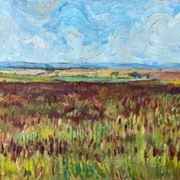 HST painting "Countryside landscape" Fields and valley in summer
