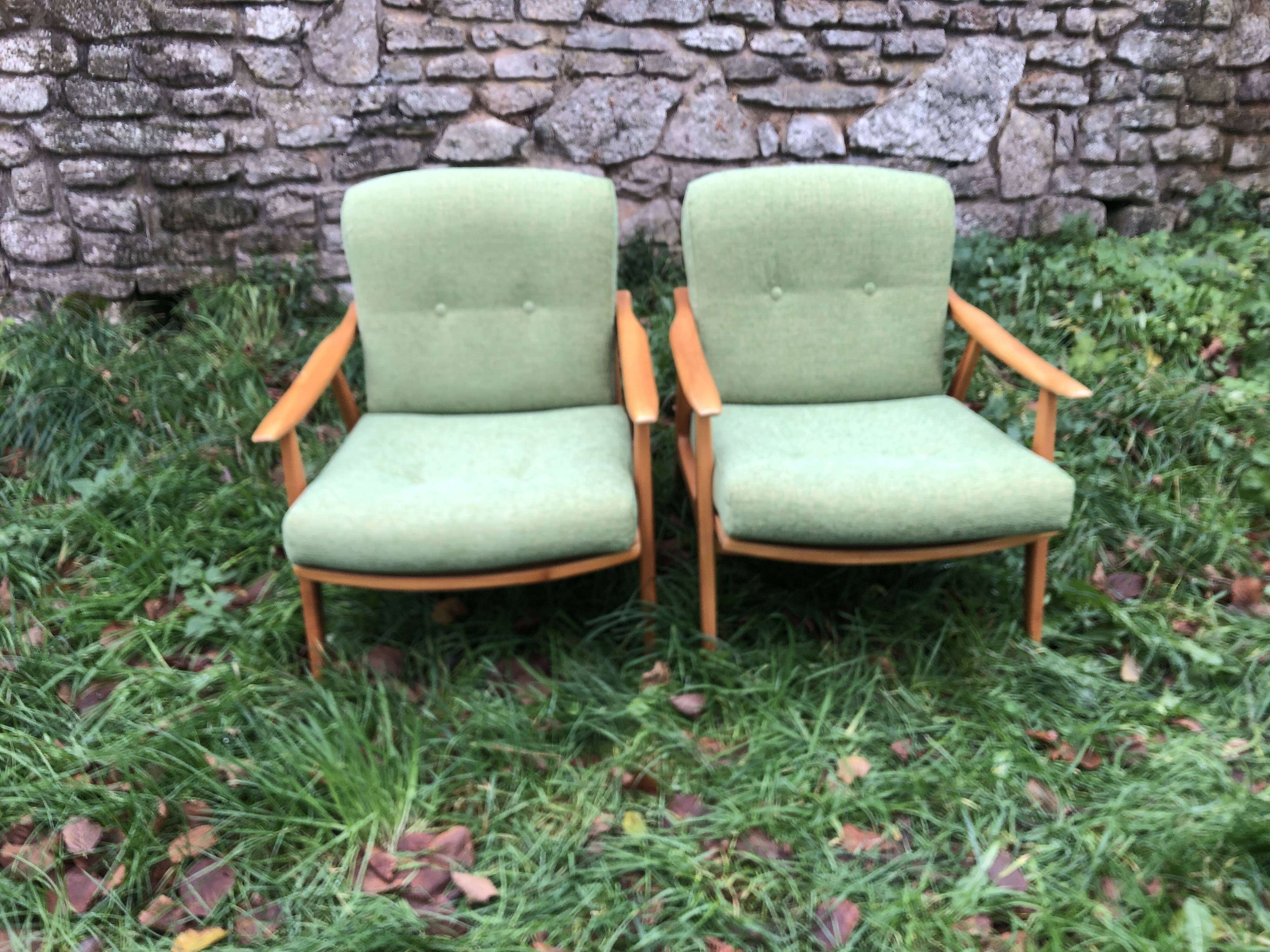 Fauteuils scandinaves bois blond vintage Années 60
