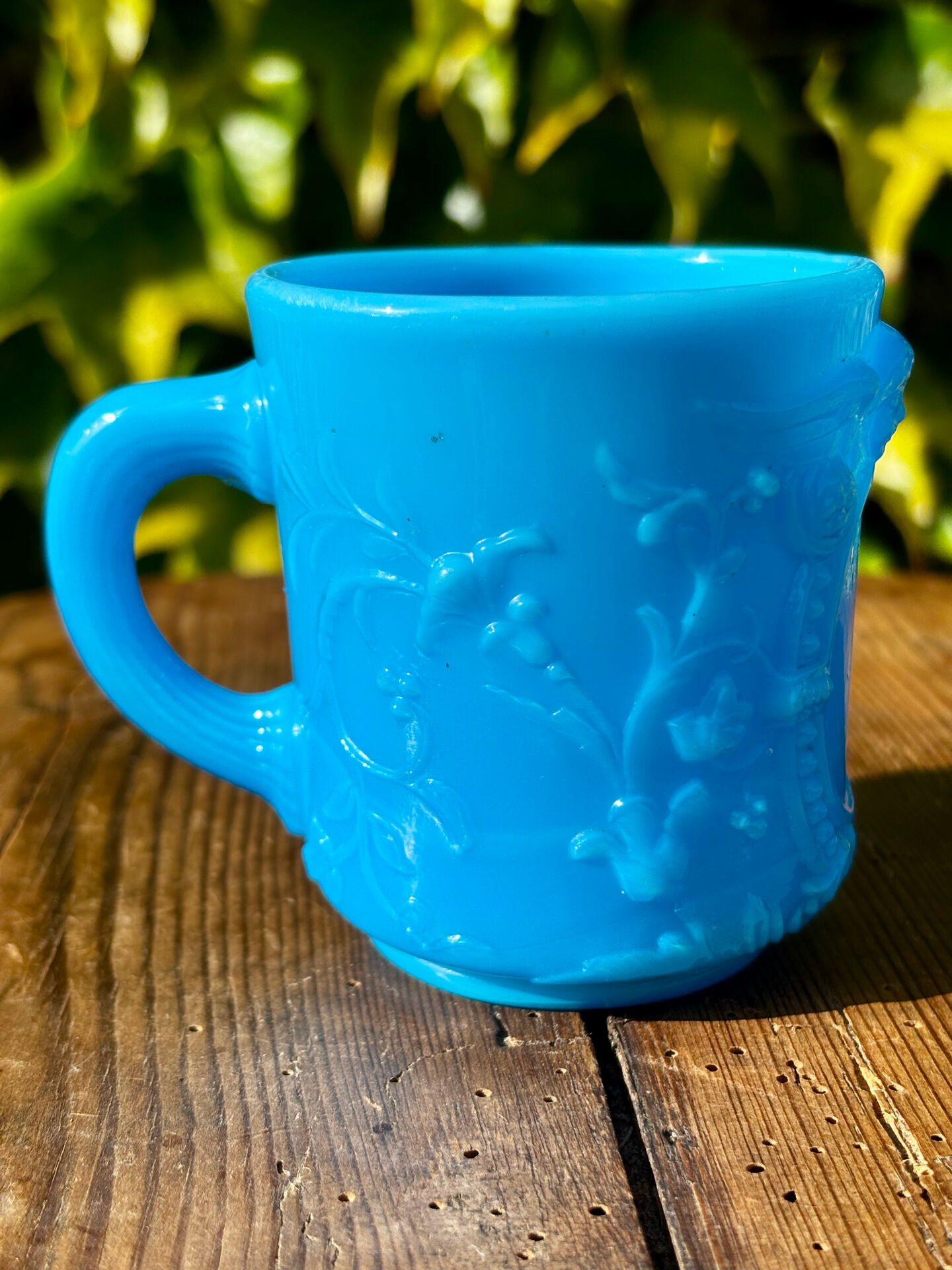 Vintage beautiful turquoise blue opaline coffee cup