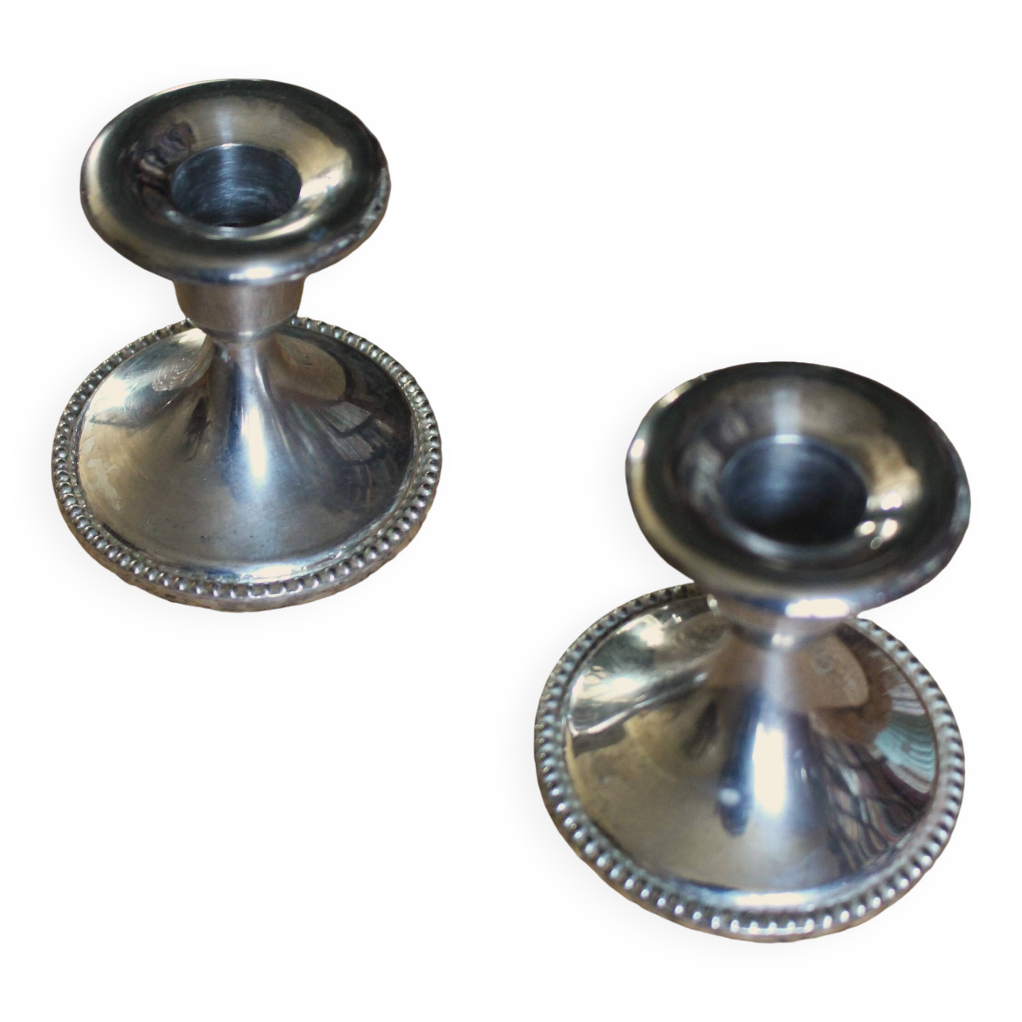 Pair of chrome metal candlesticks