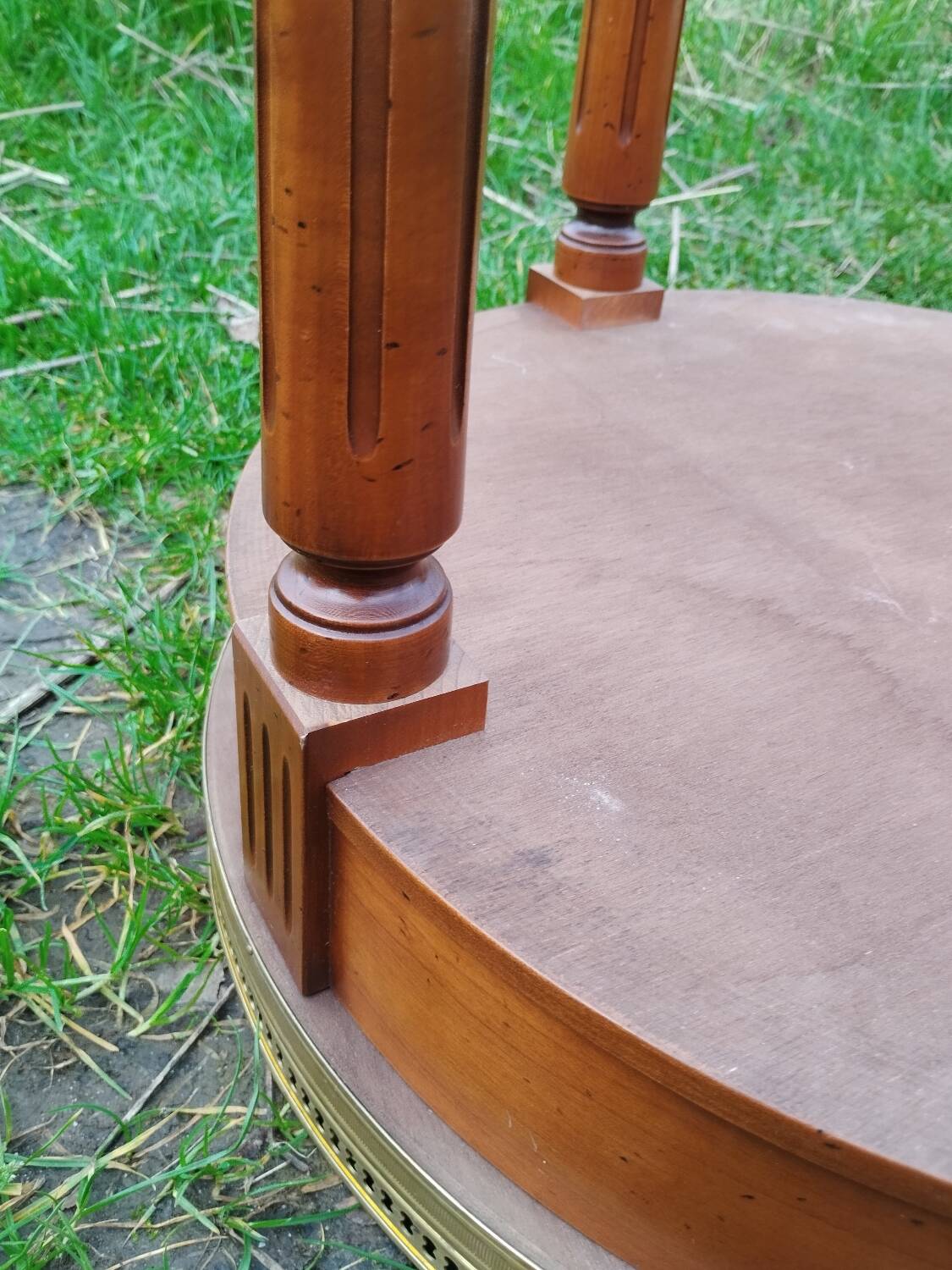 Antique hot water bottle table, Louis XVI style marble top