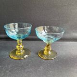 Glassware-crystallery of Portieux - 1 broc and 2 glasses - Napoleon III - Colored blown glass - G