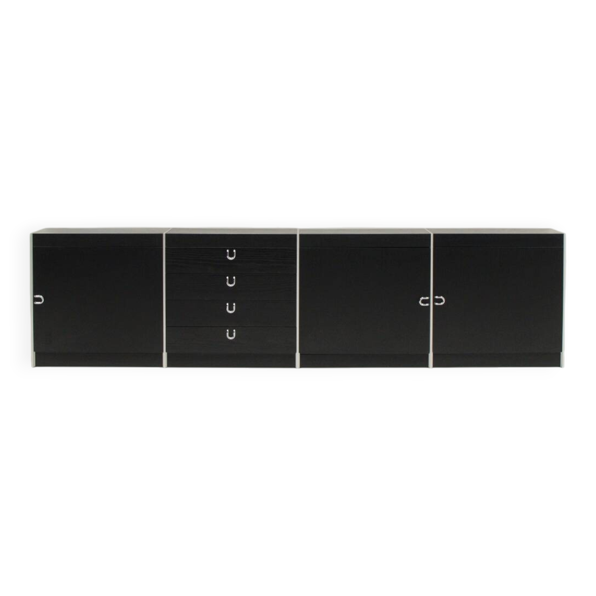 Large black and aluminum sideboard by Interlübke, 1980s Germany.