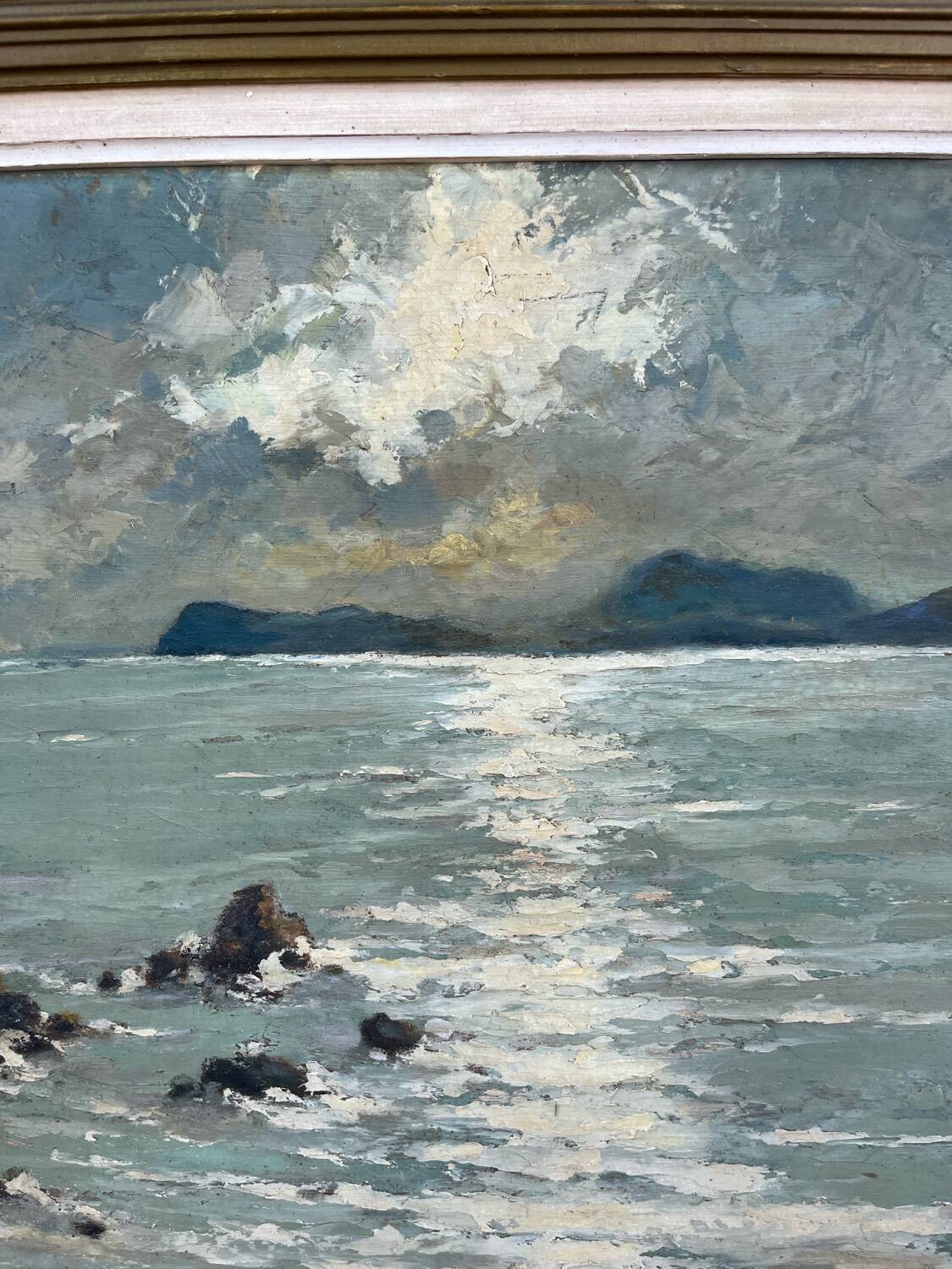 Large painting of the Mediterranean seaside in Toulon, signed Jean Vincent