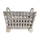 Wicker laundry basket on vintage wooden wheels