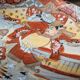 Antique Japanese Satsuma plate with red and gold decoration and figures
