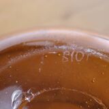 Vintage amber blown bubble glass salad bowl and ladle.